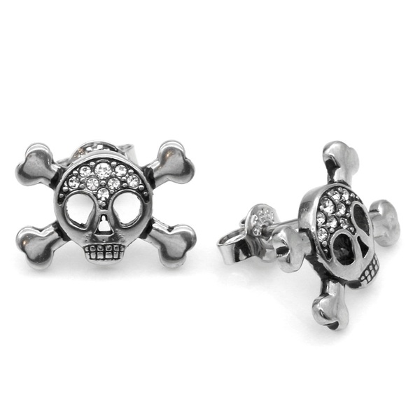 Studded Skull and Crossbones Earrings Stainless steel NWT - Picture 2 of 3